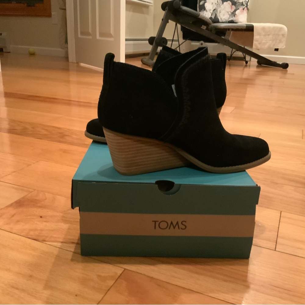 TOMS Black Ankle Booties with Wedge Heel-Never worn